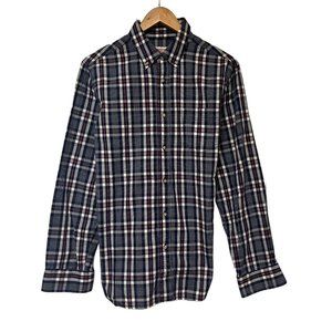 Flint and Tinder Men's Button Down Shirt Navy/Red Plaid Pocket Cotton Size M euc
